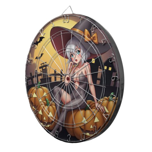 Green Eye Halloween Witch voor Jack-O-Lantern Dartbord (Voorkant Rechts)