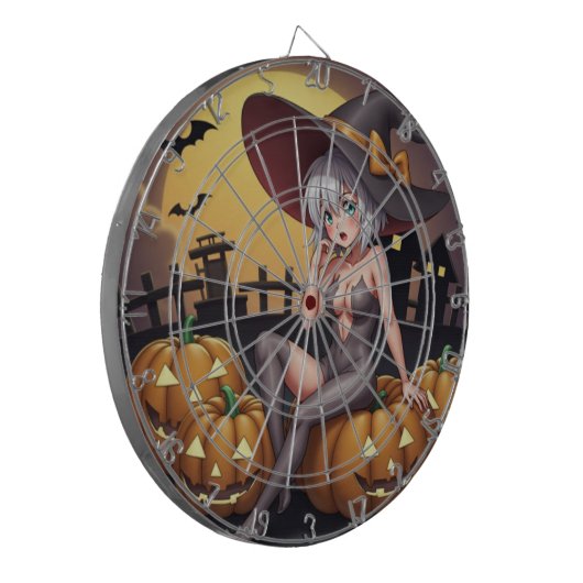 Green Eye Halloween Witch voor Jack-O-Lantern Dartbord (Voorkant Links)