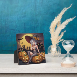 Green Eye Halloween Witch voor Jack-O-Lantern Fotoplaat