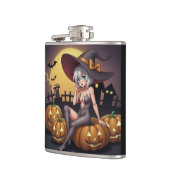 Green Eye Halloween Witch voor Jack-O-Lantern Heupfles (Links)