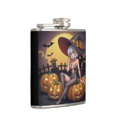 Green Eye Halloween Witch voor Jack-O-Lantern Heupfles (Rechts)