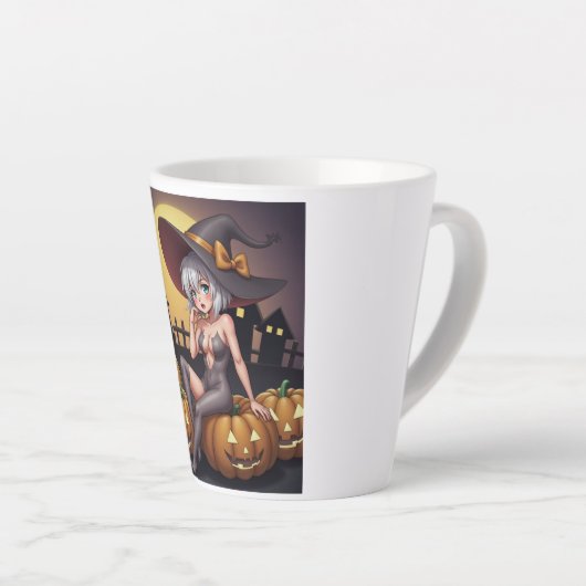 Green Eye Halloween Witch voor Jack-O-Lantern Latte Mok (Rechterhoek)