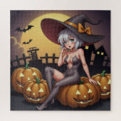 Green Eye Halloween Witch voor Jack-O-Lantern Legpuzzel (Verticaal)