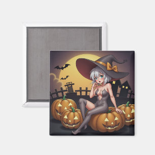 Green Eye Halloween Witch voor Jack-O-Lantern Magneet