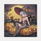 Green Eye Halloween Witch voor Jack-O-Lantern Magneet (Voorkant)