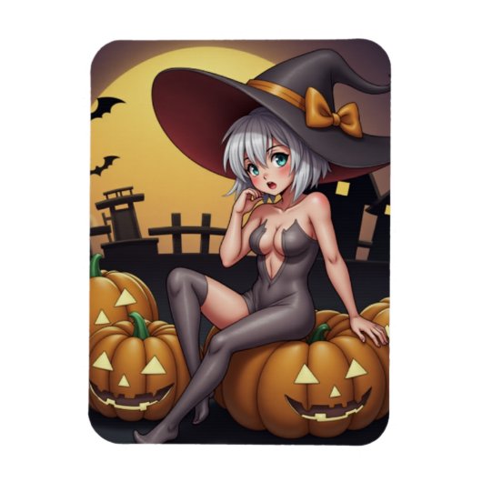 Green Eye Halloween Witch voor Jack-O-Lantern Magneet (Verticaal)