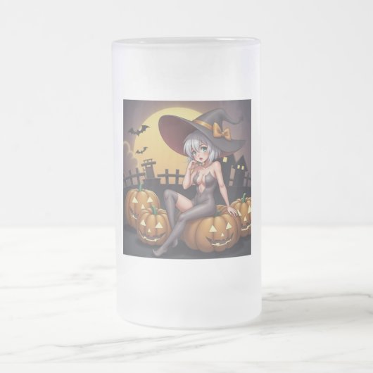 Green Eye Halloween Witch voor Jack-O-Lantern Matglas Bierpul (Center)