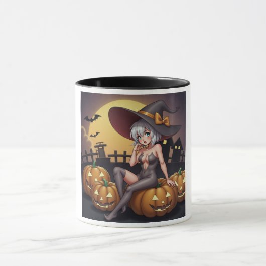 Green Eye Halloween Witch voor Jack-O-Lantern Mok (Midden)