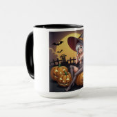 Green Eye Halloween Witch voor Jack-O-Lantern Mok (Voorkant links)