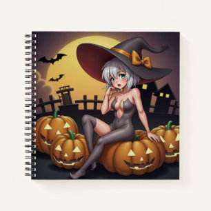 Green Eye Halloween Witch voor Jack-O-Lantern Notitieboek
