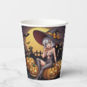 Green Eye Halloween Witch voor Jack-O-Lantern Papieren Bekers (Achterkant)