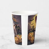 Green Eye Halloween Witch voor Jack-O-Lantern Papieren Bekers (Rechts)