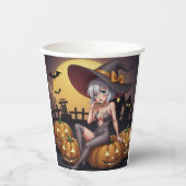 Green Eye Halloween Witch voor Jack-O-Lantern Papieren Bekers (Voorkant)