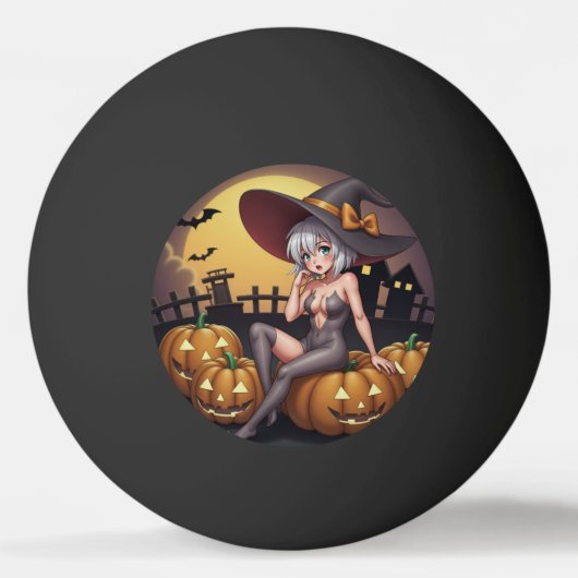 Green Eye Halloween Witch voor Jack-O-Lantern Pingpongbal (Voorkant)