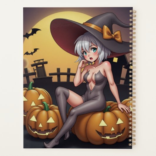 Green Eye Halloween Witch voor Jack-O-Lantern Planner (Achterkant)