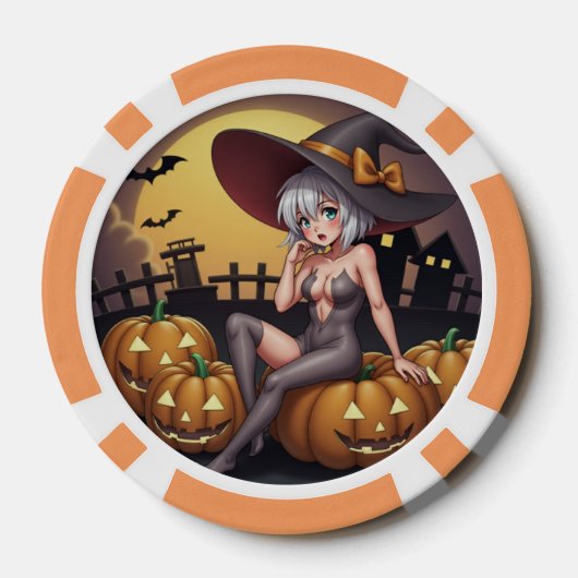 Green Eye Halloween Witch voor Jack-O-Lantern Poker Chips (Achterkant)