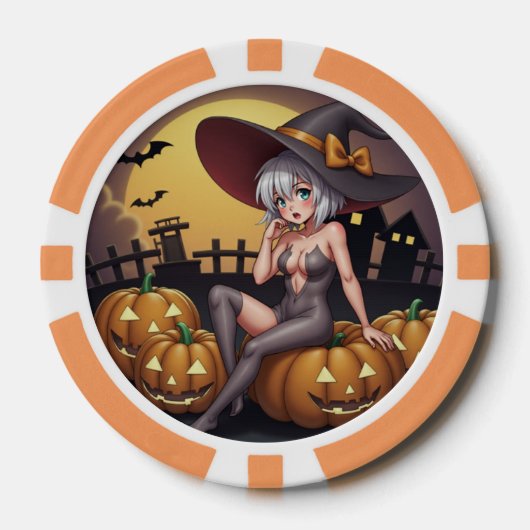 Green Eye Halloween Witch voor Jack-O-Lantern Poker Chips (Voorkant)