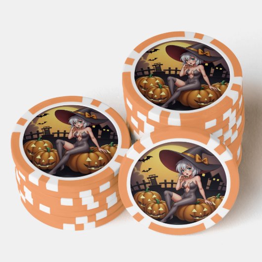 Green Eye Halloween Witch voor Jack-O-Lantern Poker Chips (Opstapeling)