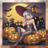 Green Eye Halloween Witch voor Jack-O-Lantern Raamsticker (Vel 2)