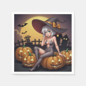 Green Eye Halloween Witch voor Jack-O-Lantern Servet (Voorkant)