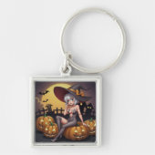 Green Eye Halloween Witch voor Jack-O-Lantern Sleutelhanger (Voorkant)