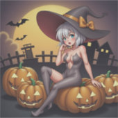 Green Eye Halloween Witch voor Jack-O-Lantern Sticker (Voorkant)