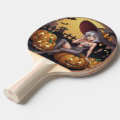 Green Eye Halloween Witch voor Jack-O-Lantern Tafeltennisbatje (Voorkant Gekanteld)