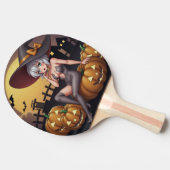 Green Eye Halloween Witch voor Jack-O-Lantern Tafeltennisbatje (Zijkant)