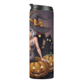 Green Eye Halloween Witch voor Jack-O-Lantern Thermosbeker (Geroteerd rechts)