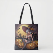 Green Eye Halloween Witch voor Jack-O-Lantern Tote Bag (Voorkant)