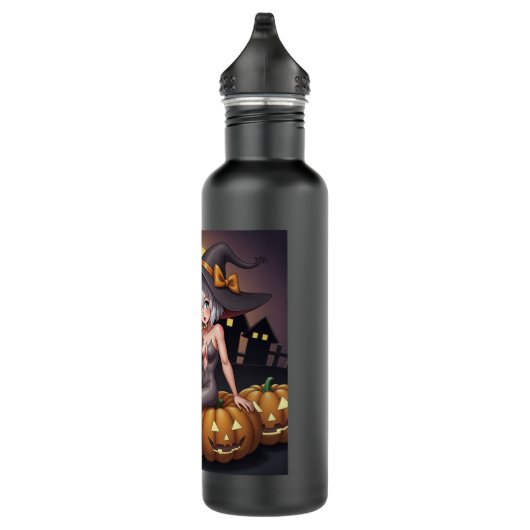 Green Eye Halloween Witch voor Jack-O-Lantern Waterfles (Rechts)