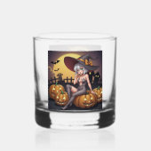 Green Eye Halloween Witch voor Jack-O-Lantern Whisky Glas (Achterkant)