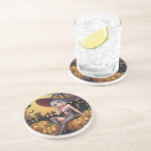 Green Eye Halloween Witch voor Jack-O-Lantern Zandsteen Onderzetter (Zijkant)