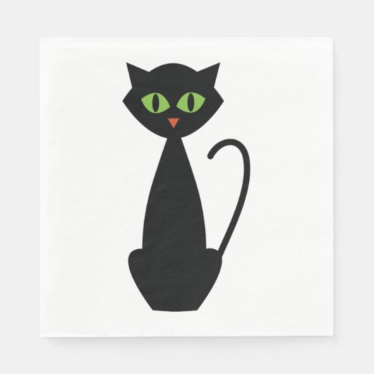 Green Eyed Black Cat Napkins Servet (Voorkant)