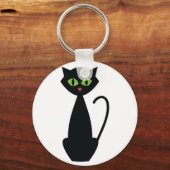 Green Eyed Black Cat Sleutelhanger (Voorkant)