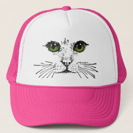 Green Eyed Cat Face Whiskers Trucker Pet