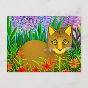 Green Eyed Cat in een bloementuin Briefkaart