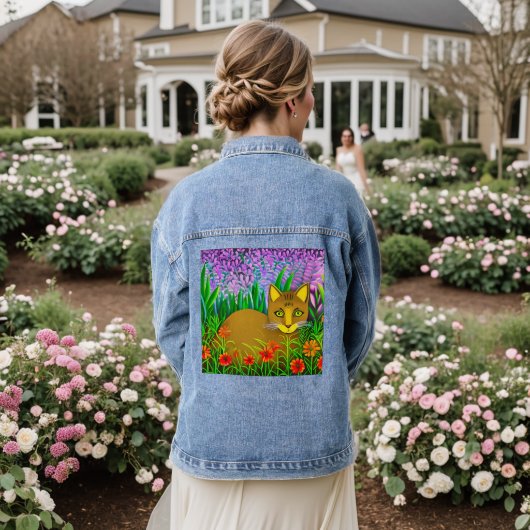 Green Eyed Cat in een bloementuin Denim Jacket (Huwelijk Achterkant)