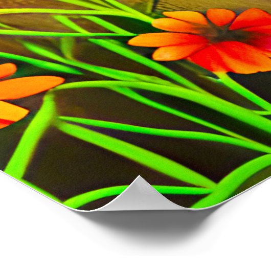 Green Eyed Cat in een bloementuin Poster (Hoek)