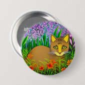 Green Eyed Cat in een bloementuin Ronde Button 7,6 Cm (Voorkant /achterkant)