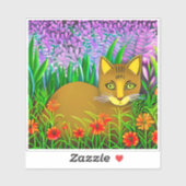 Green Eyed Cat in een bloementuin Sticker (Vel)