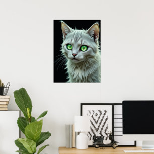 Green Eyed Cat Portret Mystieke Kattenkunst Poster