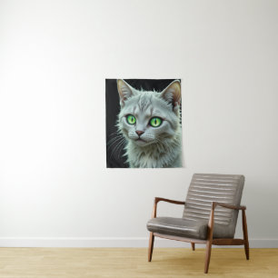 Green Eyed Cat Portret Mystieke Kattenkunst Wandkleed