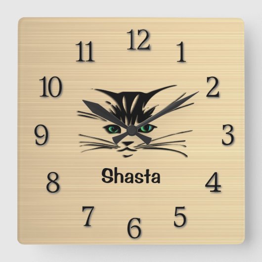 Green Eyed Cat Rustc Vierkante Klok (Voorkant)