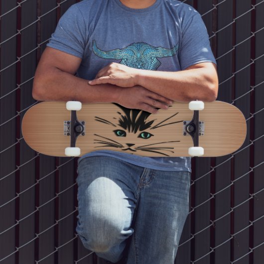 Green Eyed Cat Rustic Persoonlijk Skateboard (Buiten 3)