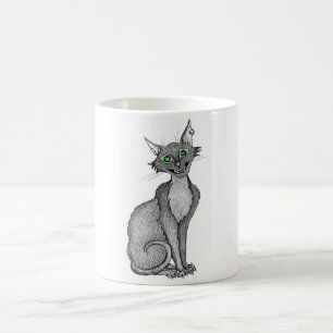Green Eyed Creepy Cat Koffiemok