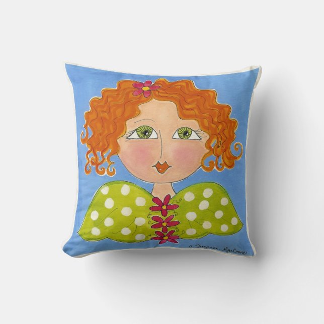 Green Eyed Daisy Girl - Painteed Pillow Kussen (Voorkant)