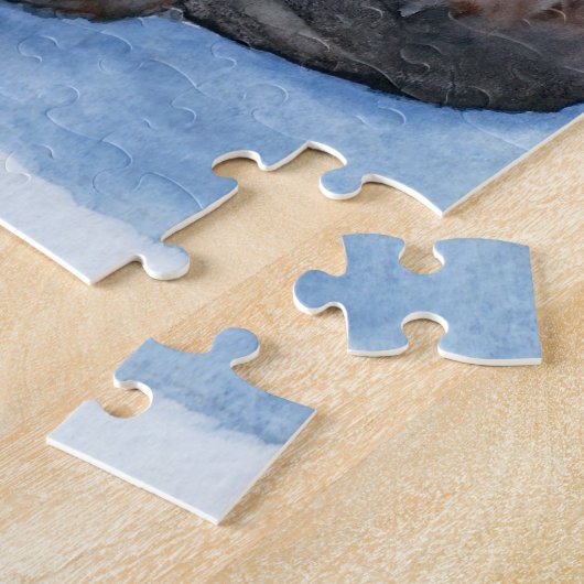 Green Eyed, Grey, White, and Brown Cat Waterverf Legpuzzel (Zijkant)