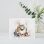 Green Eyed Kat Portret | ABSTRACT | WATERVERF Briefkaart (Staand voorkant)