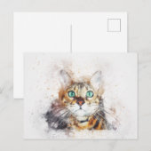 Green Eyed Kat Portret | ABSTRACT | WATERVERF Briefkaart (Voorkant / Achterkant)